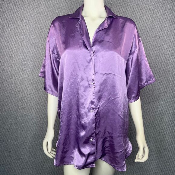 VTG Victorias Secret Purple Night Shirt Satin Gold Label‎ - Picture 1 of 5